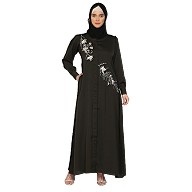 Front Open cuff sleeves Embroidery Abaya-Olive Green